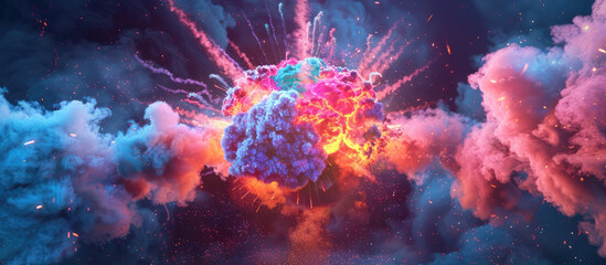 Vibrant cosmic explosion with a cool palette - obrazy, fototapety, plakaty
