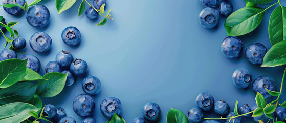 Blueberries circle with space for text on blue