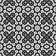 Seamless geometric ornament based on traditional islamic art. Black and white figures . Great design for fabric,textile,cover,wrapping paper,background.