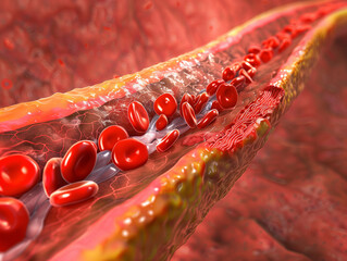 accumulation of fat in the blood vessels