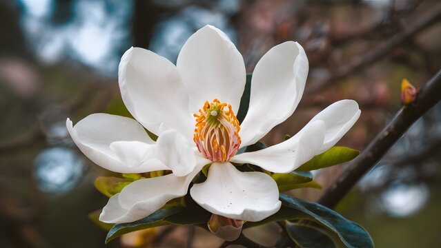 Close up image of white southern magnolia blossom, Louisiana state flower