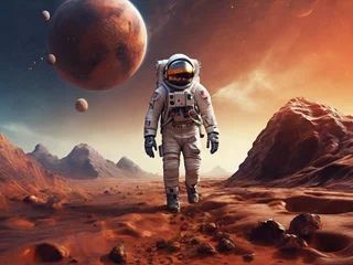 Foto op Canvas An astronaut landing on a strange planet  © irfan