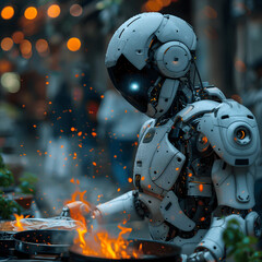 Humanoid robot works in the kitchen