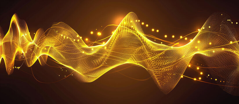 Vibrant abstract yellow sound wave on dark background