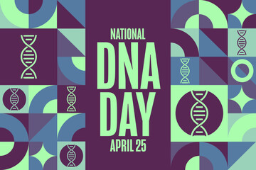 National DNA Day. April 25. Holiday concept. Template for background, banner, card, poster with text inscription. Vector EPS10 illustration.