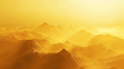 Mountains rising from a golden mist ethereal and majestic as if part of a mythical world - obrazy, fototapety, plakaty