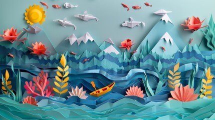 Origami Paper Town: Tropical Ocean Sunset Essence

