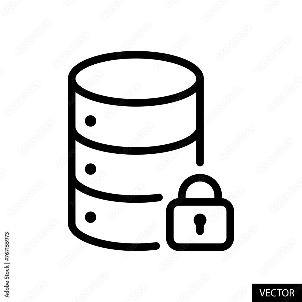 Aufkleber database lock, server locked, data security concept vector icon in line style design for website, ap