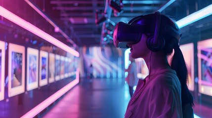 Immersive Virtual Art Gallery with VR Headsets - obrazy, fototapety, plakaty
