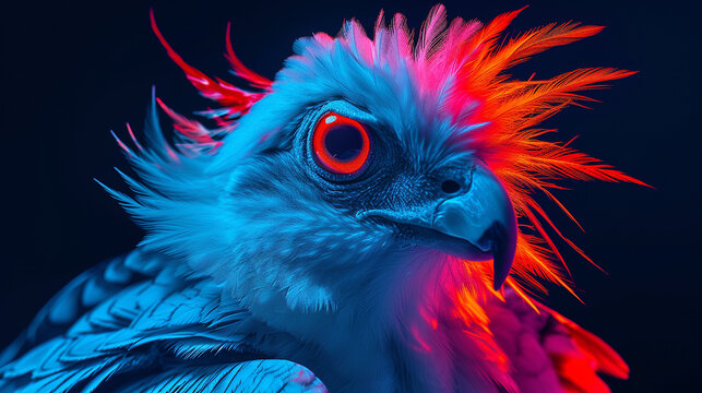 Neon color Image of a Secretary Bird, AI Generated