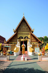 Ancient antique Ubosot Wihan Kaew for thai travelers people travel visit respect praying blessing...