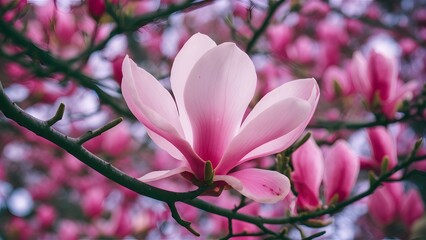 Decorative art for wallpaper, depicting isolated closeup of magnolia tree