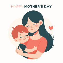 Illustration of Mother's Day. Mother and Son. Mother Holding Baby In Arms. Mother hugging her son. Vector illustration