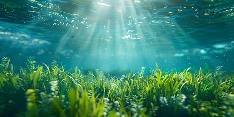 Underwater Forests: Kelp and Seagrass Meadows as Natural Carbon Sinks. Concept Marine conservation, Climate change, Biosequestration, Ocean ecosystems, Carbon offsetting - obrazy, fototapety, plakaty