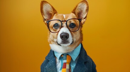 Smartly Dressed Canine in Formal Attire Posing for a Portrait