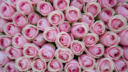 Delicate pink roses form a floral border, adding elegance - obrazy, fototapety, plakaty