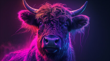 Neon Colors Buffalo head Image AI Generated - obrazy, fototapety, plakaty