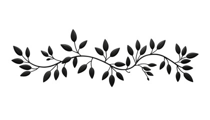black floral elements border isolated on transparent background cutout