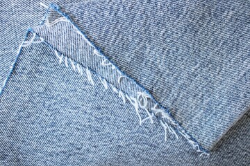 Light blue denim texture or denim background with thread, textile material