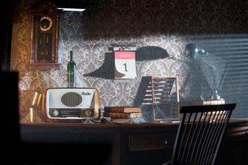 Captivating Vintage Interior: Antique Radio, Clock & Abacus on New Year's Day