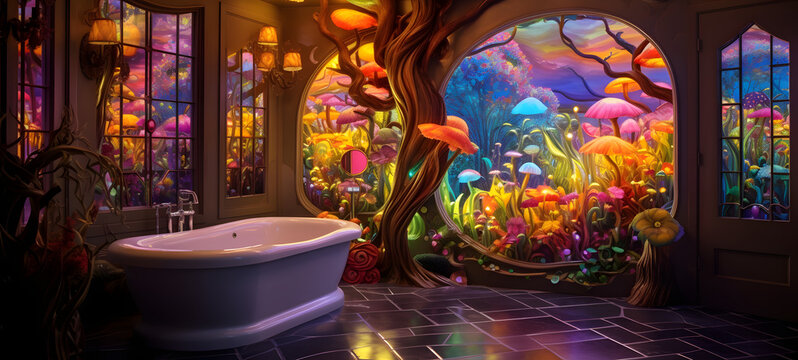 a whimsical bathroom nook that transports you to a fairy tale wonderland, ai generative