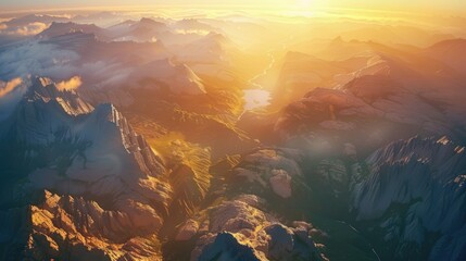 Panoramic view of beautiful rainforest. Beautiful sky, mountains and jungle. Aerial view. Prehistoric earth. Ai-generated. - 767158721