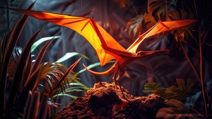 AI-generated majestic dinosaurs in a prehistoric landscape. Pterodactyl. Vivid colors and details bring these ancient creatures to life. - 767158966
