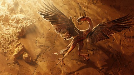AI-generated majestic dinosaurs in a prehistoric landscape. Pterodactyl. Vivid colors and details bring these ancient creatures to life. - 767158968