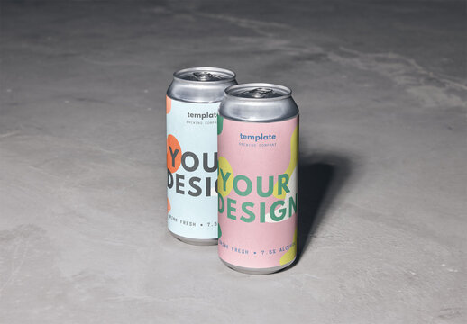 Mockup of two customized 16 oz drinks cans