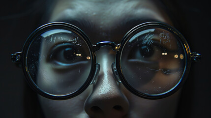 A woman with glasses is looking at the camera