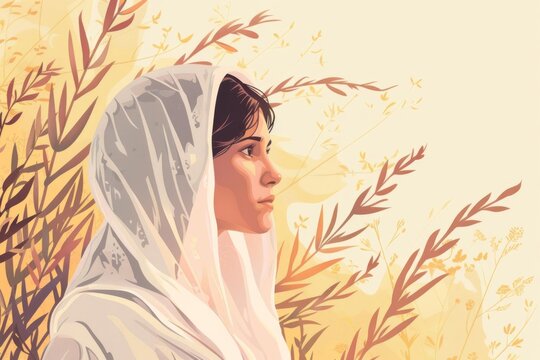 Widow Ruth biblical character, true story of loyalty love fidelity religious concept illustration
