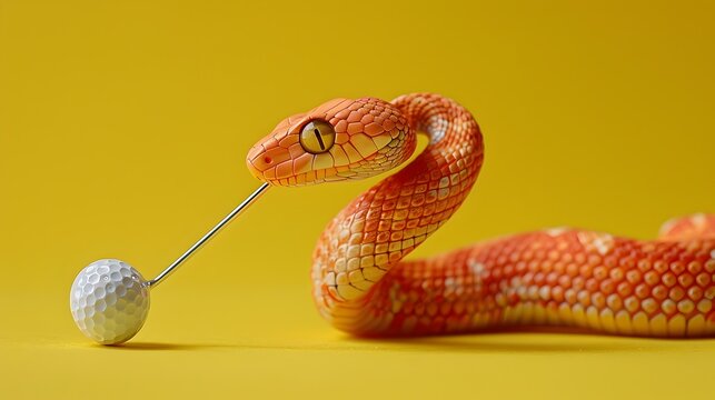 Venomous Snake Coiled and Poised to Strike Golf Ball on Tee