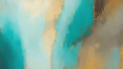 Abstract Brown, Teal Gold and Gray art. Hand drawn by dry brush of paint background texture. Oil painting style