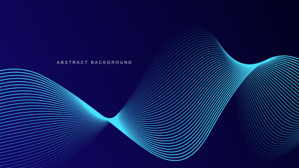 Abstract glowing wave lines on dark blue background. Dynamic wave pattern. Modern flowing wavy lines. Futuristic technology concept. Suit for banner, poster, cover, brochure, flyer, website