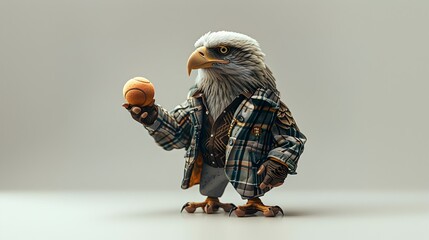 Stylish Anthropomorphic Eagle with Plaid Shirt Perching on Branch