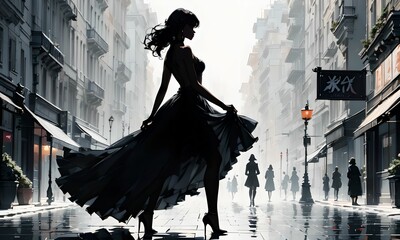 wallpaper, silhouette of an elegant woman with stiletto heels - obrazy, fototapety, plakaty