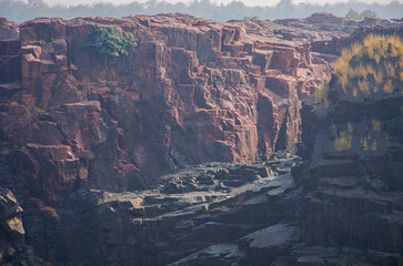 Colorful canyon, pure crystalline granite, various shades of colors, ranging from pin, red and grey, fromed by the Ken river, 
Chhatarpur, Madhya pradesh, India, Asia.