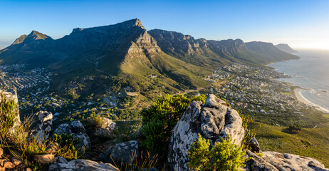 Table Mountain and 12 Apostles viewed from Lion's Head. Cape Town. Western Cape. South Africa