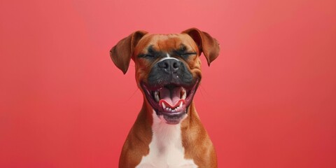 Joyful Dog Against Red Background
