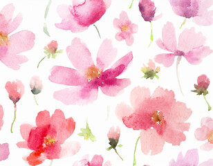 Tło różowe kwiaty namalowane akwarelą wzór