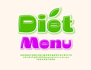 Vector eco template Diet Menu. Trendy Green  Font. Creative Alphabet Letters and Numbers set.