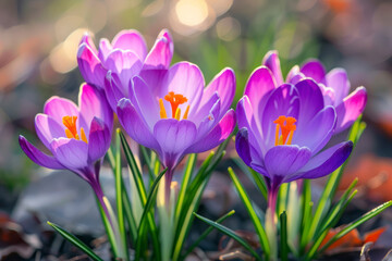 Fototapeta premium Purple Crocus Flowers in Spring.