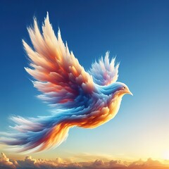 Fototapeta premium Lightly colored cloud sculpted into the shape of a dove in the clear blue sky