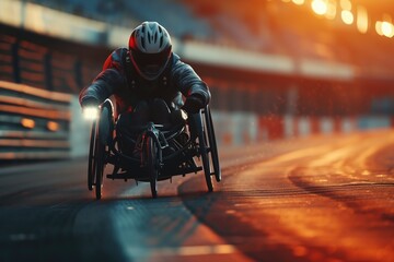 competition sports wheelchair racing in motion blur