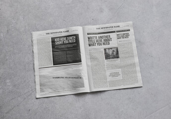 Mockup of customizable open newspaper - obrazy, fototapety, plakaty