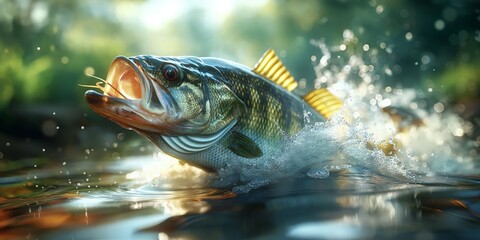 Black Bass with Prey in Mouth created with Generative AI Technology, ai, generative