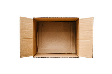 Open empty cardboard box for packaging, moving or storage isolated on transparent background