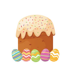 Easter cake with icing and easter eggs colorful easter illustration greeting card vector