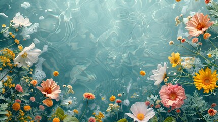 Floral and botanical background, Abstract pattern with spring flowers on a water background