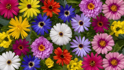 Floral gardening background with variety colorful garden flowers